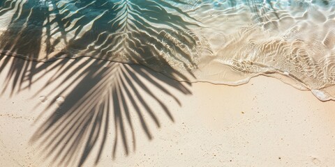 Top view of the shadow of palm leaves on the seashore. Summer beach concept.