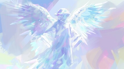 Striking digital art of a woman in white, her silhouette against a burst of colorful abstract wing-like shapes.