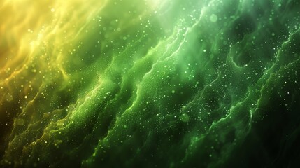 The image is an abstract painting with a green and yellow background