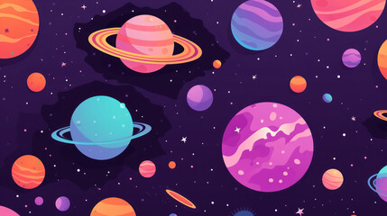 futuristic planets galactic space in flat style illustration wallpaper background