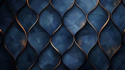geometric pattern, dark blue background with gold lines, abstract luxurious design, presentation template