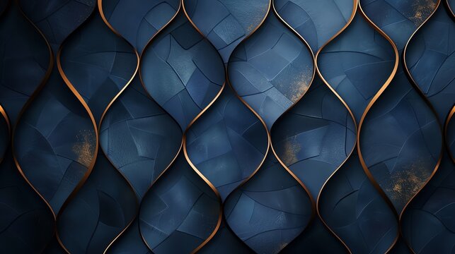 geometric pattern, dark blue background with gold lines, abstract luxurious design, presentation template