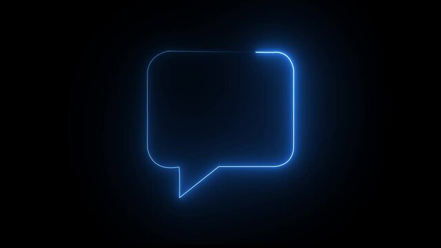 Rectangular speech bubble neon sign. Empty retro frame. Space for text. Outer glowing effect banner. Chatting box on brick wall.