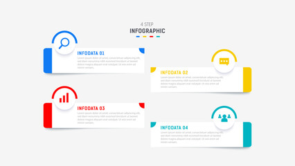 Fototapeta premium Four Step Infographic element design Vector template for presentation. process diagram and presentations step, workflow layout, banner, flow chart, info graphic vector illustration.