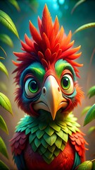 a colorful bird with a colorful head and a green background.