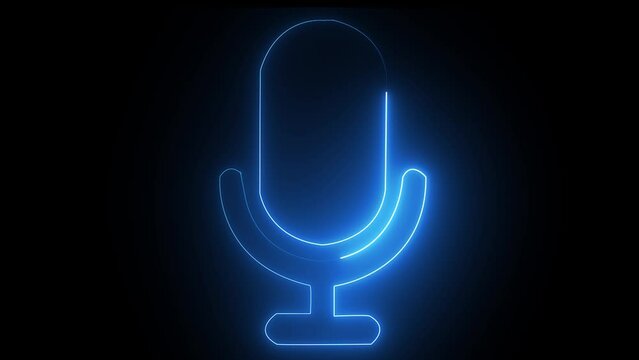 Neon line . microphone Voice recording podcast mic microphone button icon .