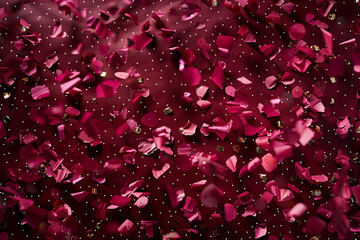 Dynamic confetti flurries on a rich burgundy background, providing a luxurious visual in ultra-high definition.