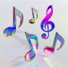 A colorful set of musical notes on a white background.