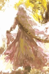 Striking digital art of a woman in white, her silhouette against a burst of colorful abstract wing-like shapes.