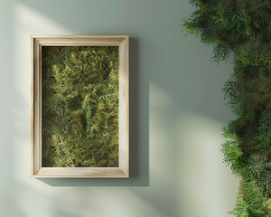 Elegant frame mockup on a moss green wall natural and calming