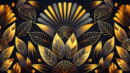 Luxury golden wallpaper. Floral pattern with gold leaves. background with nature elements in line art style.