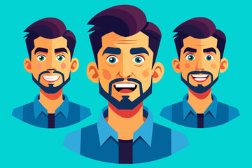 different emotions male character handsome cartoon vector illustration