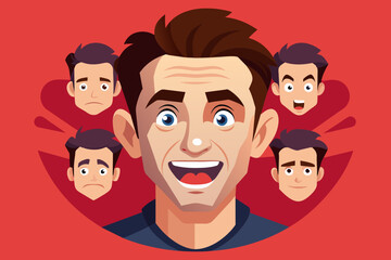 different emotions male character handsome cartoon vector illustration