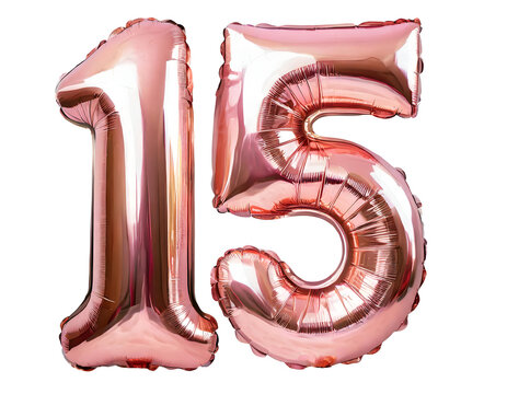 Balloon number fifteen made of rose gold color