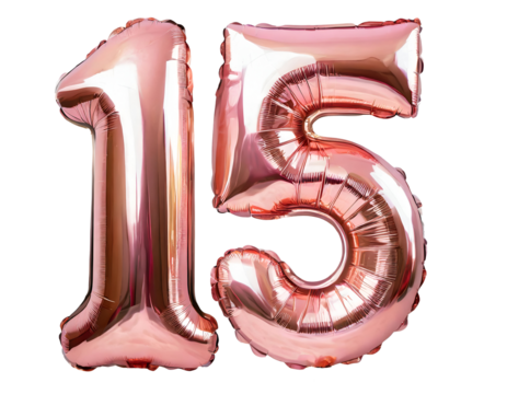 Balloon number fifteen made of rose gold color