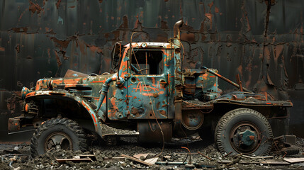 Fototapeta premium Generative ai illustration Abstract image a broken down vehicle