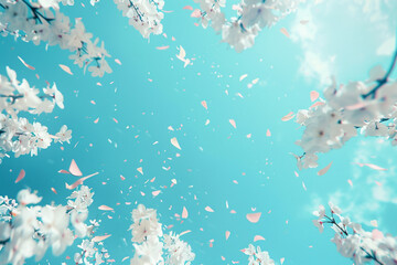 Fototapeta na wymiar Gentle confetti drift on a bright cerulean background, mimicking a clear sky celebration in ultra-high definition.