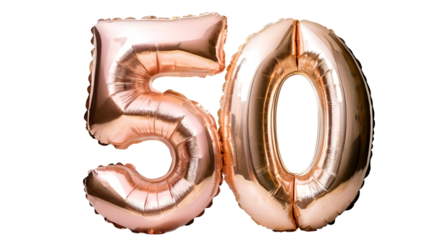 Balloon number fifty made of rose gold color