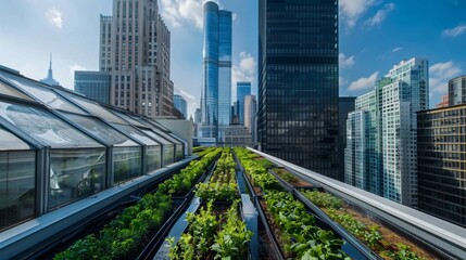 From concrete to crops: a rooftop farm flourishing against a backdrop of skyscrapers