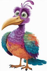 Obraz premium Colorful Cartoon Dodo Bird with Bright Purple Feathers and Large Beak.