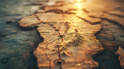 Navigating uncertainty: A weathered map with marked routes, some leading through stormy waters, representing riskier paths