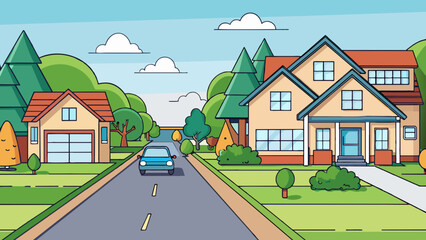 Private house by road vector illustration