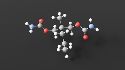 meprobamate molecular structure, anxiolytics, ball and stick 3d model, structural chemical formula with colored atoms
