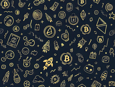 A black background with gold bitcoin symbols.