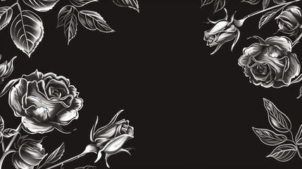 Elegant monochrome floral condolence background with roses for funeral sympathy card, memorial service stationery, and vintage timeless expressions of respect and honor