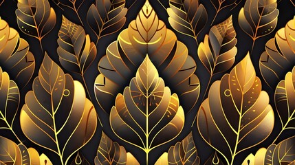 Luxury golden wallpaper. Floral pattern with gold leaves. background with nature elements in line art style.