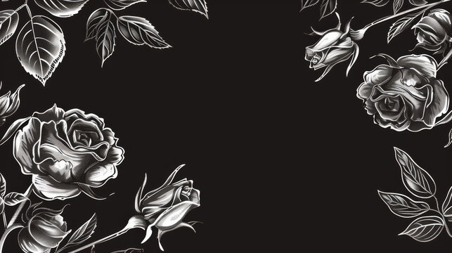 Elegant monochrome floral condolence background with roses for funeral sympathy card, memorial service stationery, and vintage timeless expressions of respect and honor