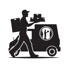 Delivery man silhouette  illustration set vector