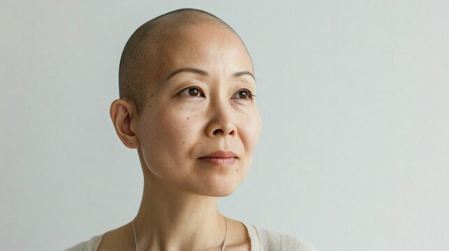 portrait of a woman with flower, on a gray background. With copy space for text. International Day of Action for Women Health concept - Powered by Adobe