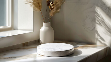 White Minimal Organic Tabletop Product Display Base
