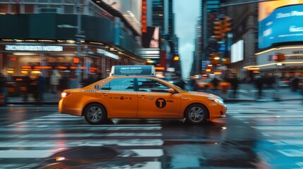 yellow taxi at high speed on the streets in high resolution AND QUALITY