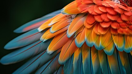 Obraz premium A close-up shot of a bird's wing with vibrant feathers, highlighting intricate details and textures.