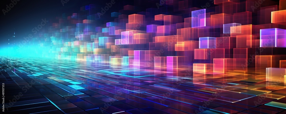 Fototapete hightech abstract image with flowing digital matrix and vibrant light effects, showcasing the artist