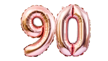 Balloon number ninety made of rose gold color