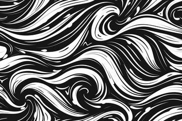 Obraz premium black and white seamless pattern, Wavy and swirled brush strokes vector seamless pattern. Bold curved lines and squiggles ornament