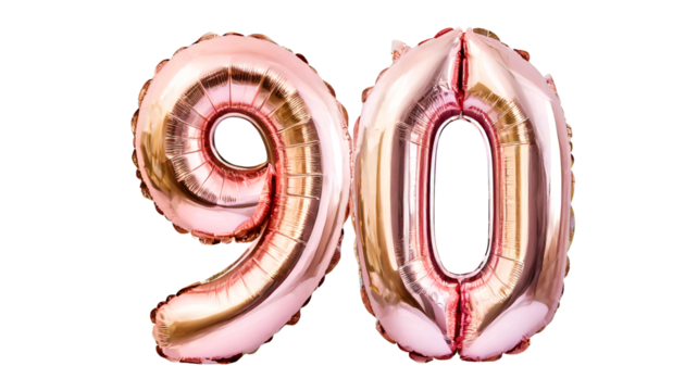 Balloon number ninety made of rose gold color