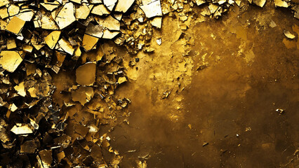 Antique, shattered gold background 16:9 with copyspace