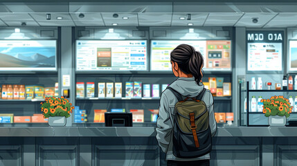 Young Woman Using Smartphone to Make a Payment at Modern Pharmacy