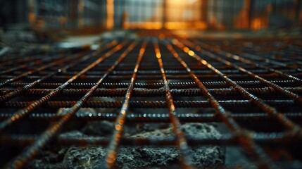 A steel mesh reinforcement being laid with precision, capturing the meticulous construction techniques 8K , high-resolution, ultra HD,up32K HD