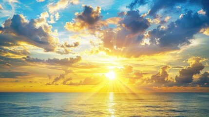 Inspiring Image A magnificent sunrise over the ocean painted in hues of yellow and blue sets a stunning backdrop for motivation