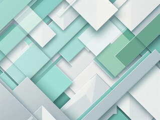 Geometric abstract background in gray, green, blue, teal, jade, mint, and white shades. Triangles, squares, diagonal lines with pastel gradient and effect. Perfect for web banners.