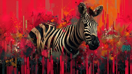 Obraz premium Surreal Zebra in a Colorful Abstract Forest: A Vibrant Blend of Nature and Art