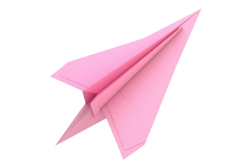Pink paper plane isolated on transparent background
