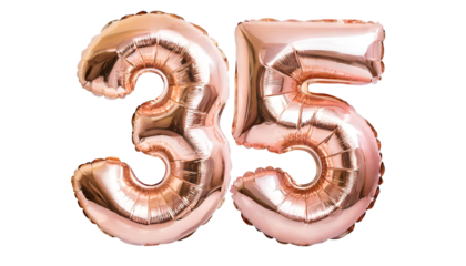 Balloon number thirty five made of rose gold color