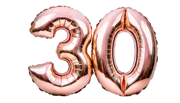 Balloon number thirty made of rose gold color