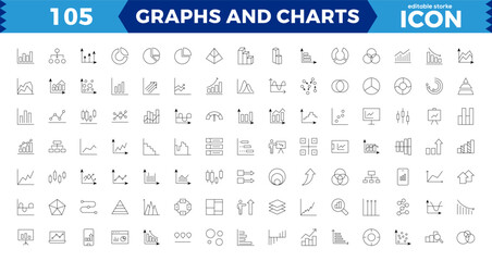 Growing bar graph Pixel Perfect icon set.  Graph and Diagram Related Vector Line Icons. Statistics and analytics vector icon. Statistic and data, charts diagrams, money, down or up arrow.editable stro